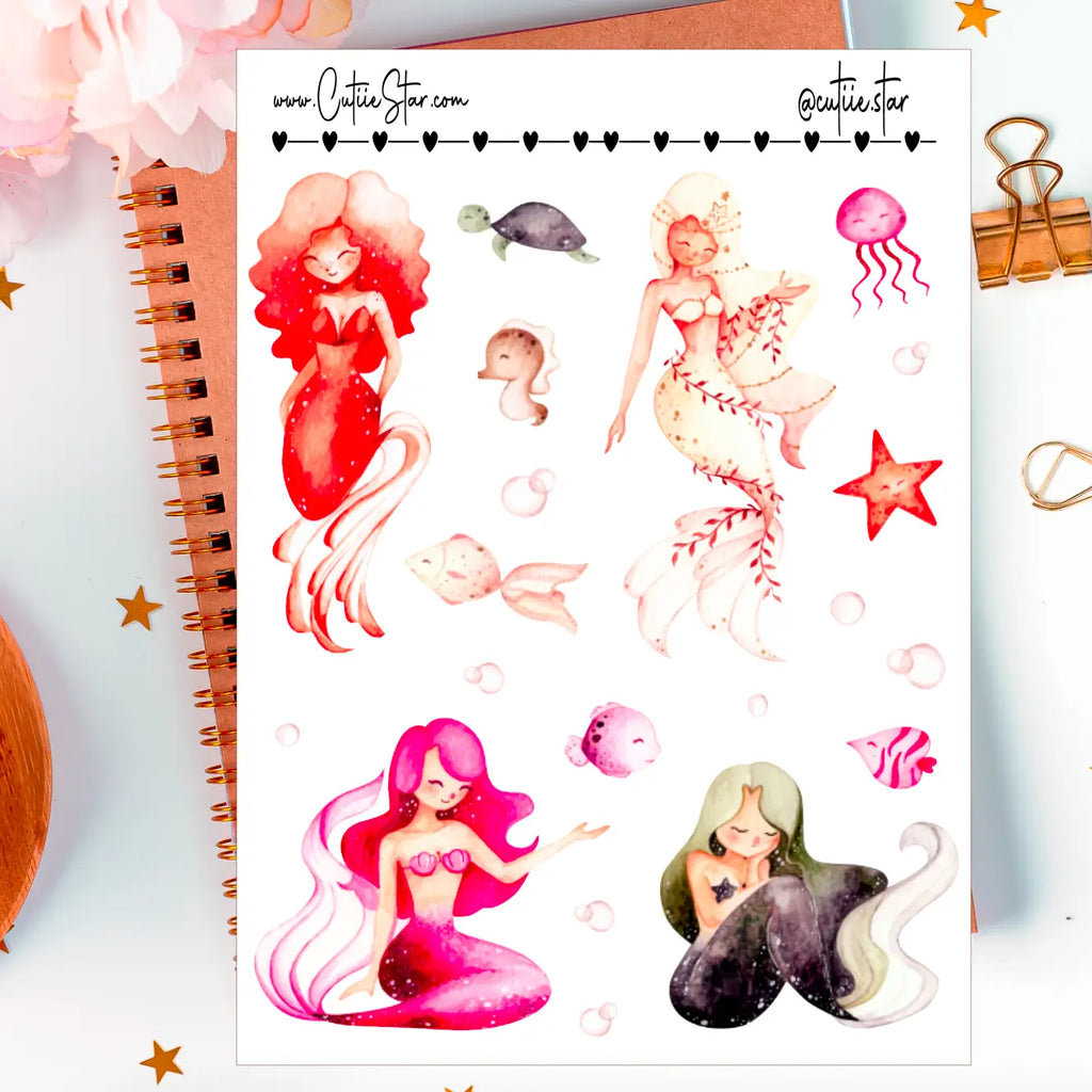 Watercolor Mermaids Ocean Sea - Sticker Sheet